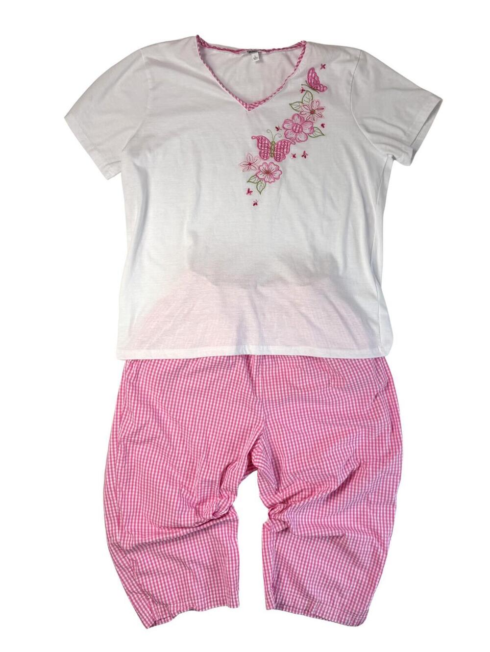 Coquette Butterfly PJ Set Pink Gingham Capri 100% Cotton Large